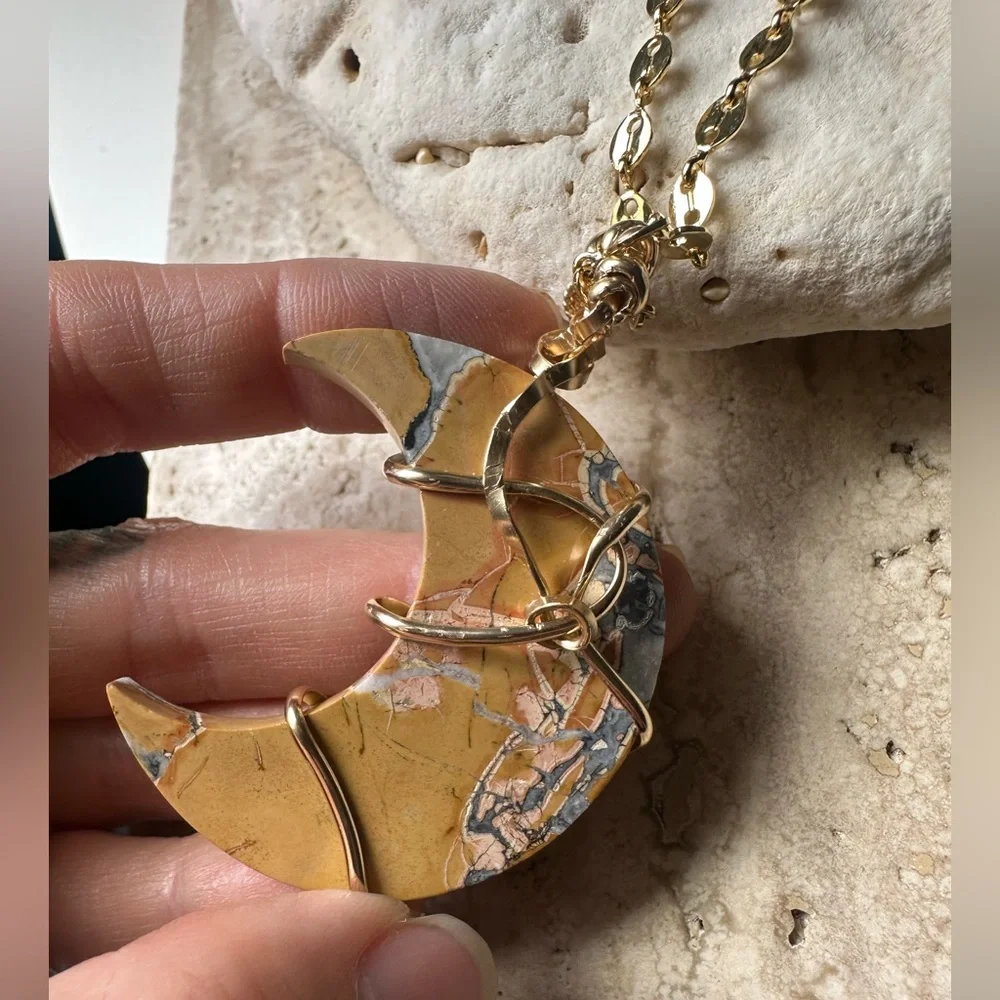 14k Gold Filled Maligano Jasper Stone Necklace Pendant
